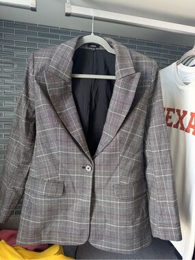 Express Plaid Blazer in Gray with Red Windowpane